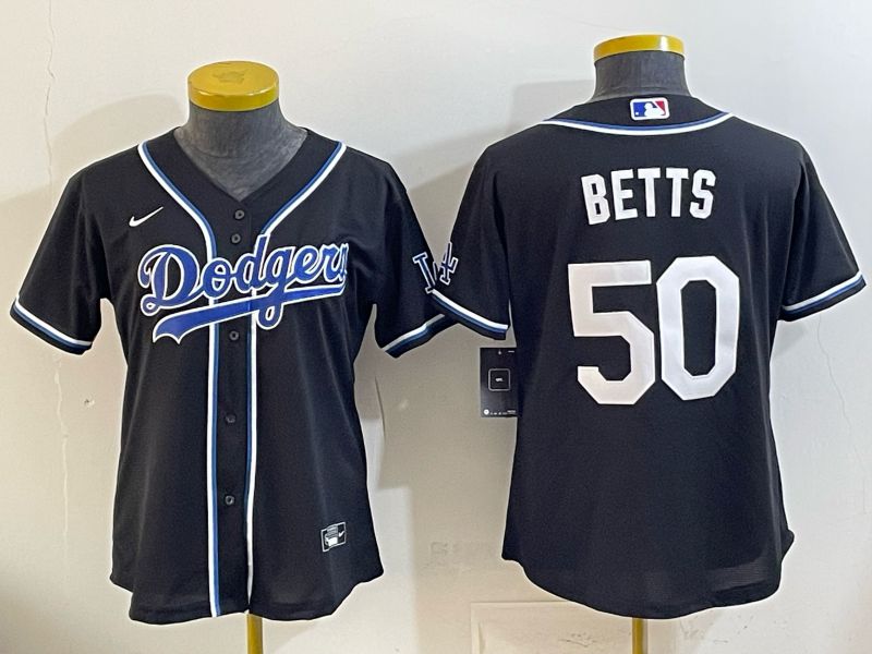Women Nike 2026 Los Angeles Dodgers #50 Betts Black Game MLB Jersey 01